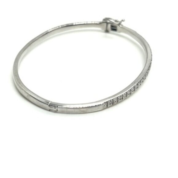 VINTAGE SUN 925 STERLING SILVER HINGED BANGLE BRACELET WOMENS DIAMOND ACCENTS - Picture 5 of 13